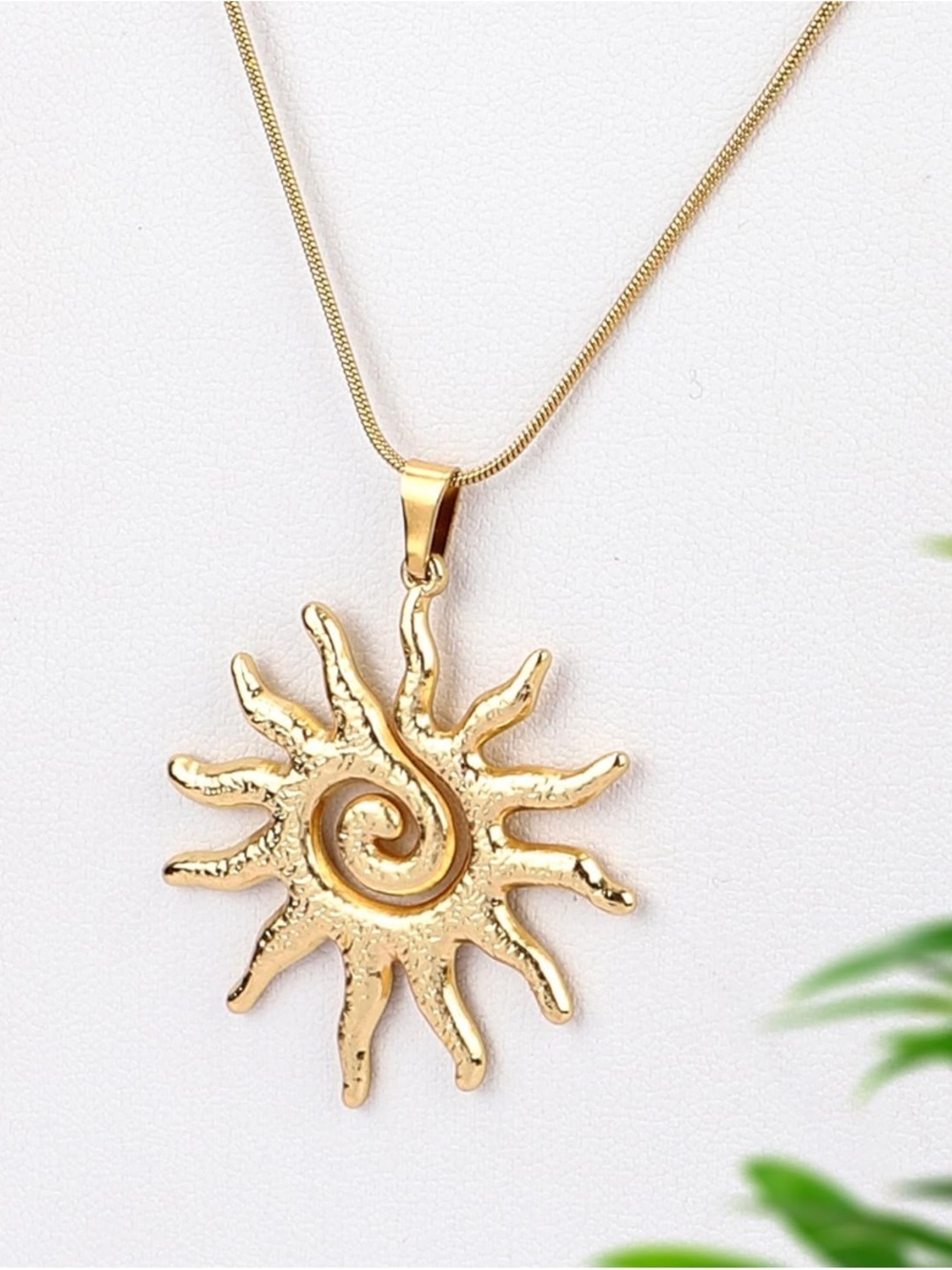 Gold Sun Spiral Pendant Necklace - Picture 4 of 6